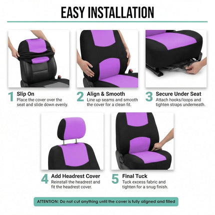 FH Group Automotive Seat Covers Purple Universal Fit Full Set Flat Cloth Fabric fits most Cars, SUVs, Trucks, and Vans FB050PURPLE114