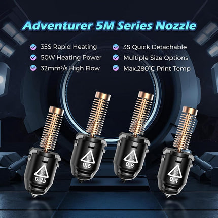 FLASHFORGE Adventurer 5M Pro Nozzle, 0.4mm 280℃ High Flow 32mm³/s Nozzle for Stable High-Speed Printing, Adventurer 5M Hotend, 3S Quick-Detachable Nozzle