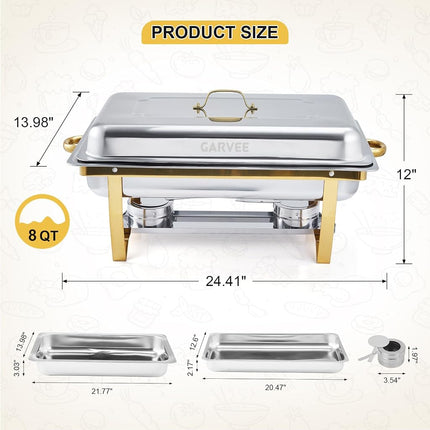Garvee Chafing Dishes for Buffet Set of 2, 8Qt Stainless Steel Chafers and Buffet Warmers Set with Lid, Rectangular Chafing Dishes for Parties, Serving Food Warmer for Wedding Banquet Catering, Silver
