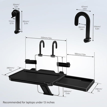 Plateau de volant VarCozy, plateau de voiture pliable à suspendre à l'appuie-tête arrière avec plateau extensible et fente pour porte-gobelet, bureau de voiture portable pour travailler sur ordinateur portable, manger, boire et dessiner