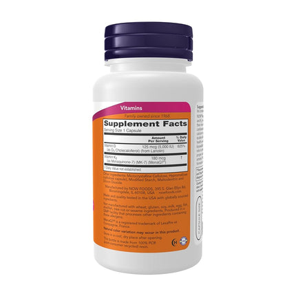 NOW Supplements, Mega D-3 & MK-7, 5000 IU / 180 mcg, Bone & Cardiovascular Support*, Vitamins K-3 & K-2, 120 Capsules