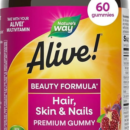 Alive! Premium Hair, Skin and Nails Multivitamin with Biotin and Collagen, 60 Count