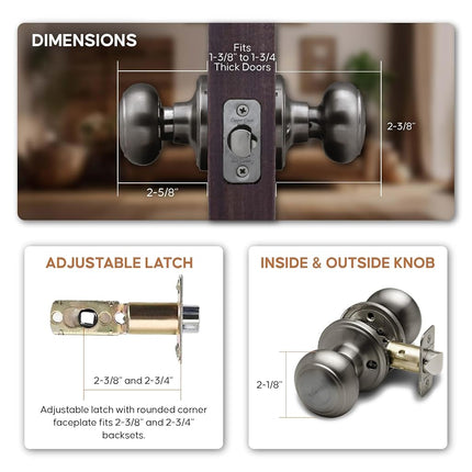 Copper Creek Antique Nickel Door Knobs - Round Colonial Knob, 1 Pack, Interior Passage Handle Perfect for Home Improvement - Fits All Standard Doors - Hallway, Closet, Bedroom, Bathroom