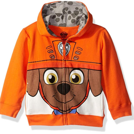 Sudadera con capucha y cremallera de la Patrulla Canina de Nickelodeon para niños con cara grande, naranja Zuma, 3 años