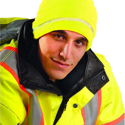 OccuNomix LUX-KCR-Y Knitted Reflective Beanie, High-Vis Yellow, Reflective Stripe, One Size