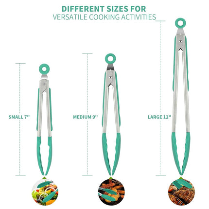 U-Taste 315℃ Heat Resistant Silicone Kitchen Tong 7/9/12in (Teal)