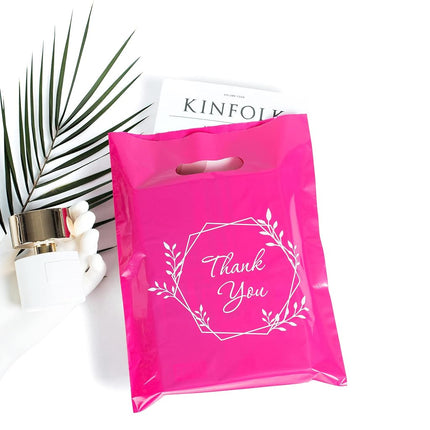 100 Pink Thank You Bags 1.5Mil Merchandise Bags 23cm x 30cm (9”x12”) and Pink Bags for Small Business Extra Thick Glossy Pink Retail Bags and Thank You Bags with Handles and Plastic Bags