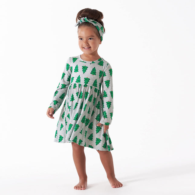 Gerber Baby Girls' Toddler Buttery Soft Long Sleeve Twirl Dress with Viscose Made from Eucalyptus, Spruce, 4T