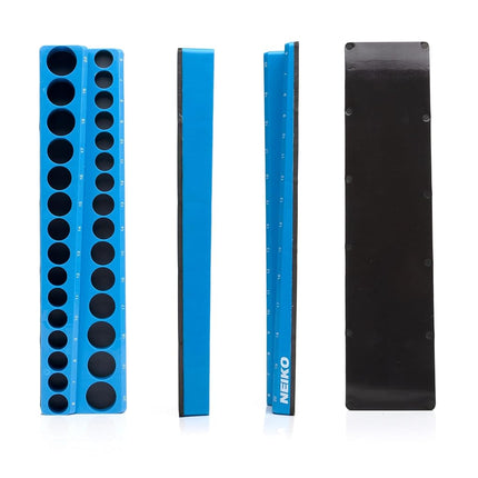 Neiko 03971A Magnetic Socket Holder | 3/8” Drive | 6mm-20mm | Holds Shallow & Deep Sockets Tray | Metric Socket Organizer | 30 Hole Tool Box Storage | Scratch Free Mounting | High Visibility