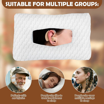 Lounsweer 24 x 14 x 4 Inches White Ear Piercing Hole with Large Holes Pillows Side Sleeper Pillow for Side Sleepers and Ear Inflammation Pressure Sores Comfort Relieves Pressure While Sleeping