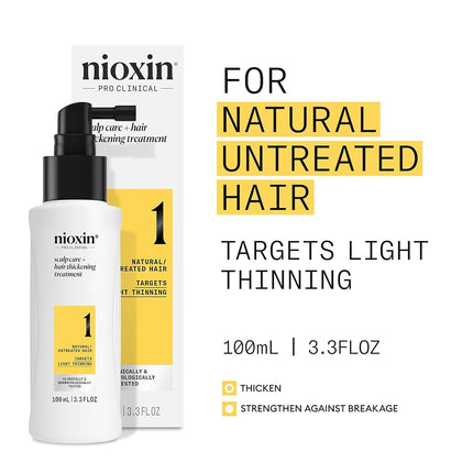 NIOXIN Scalp + Hair Thickening System 1 Leave on Treatment | For Natural or Untreated Hair with Light Thinning | 3.4 Fl oz.