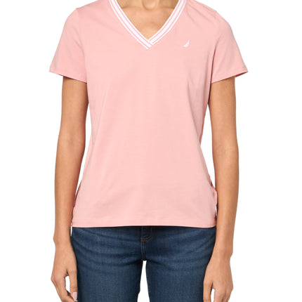 Nautica Women's Solid V-Neck Short Sleeve T-Shirt,
