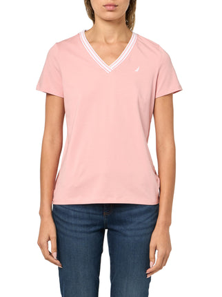 Nautica Women's Solid V-Neck Short Sleeve T-Shirt,