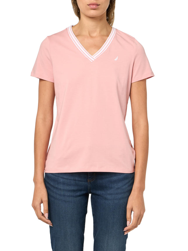 Nautica Women's Solid V-Neck Short Sleeve T-Shirt,