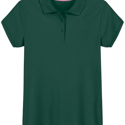 Izod Girls' School Uniform Short Sleeve Polo Shirt, Button Closure, Comfortable & Soft Interlock Fabric, Forest Green, 16