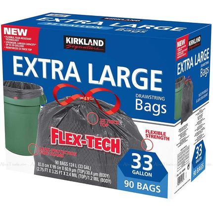 Kirkland Signature Drawstring Rubbish Bags 33 Gallon 124 Ltr 90 Count