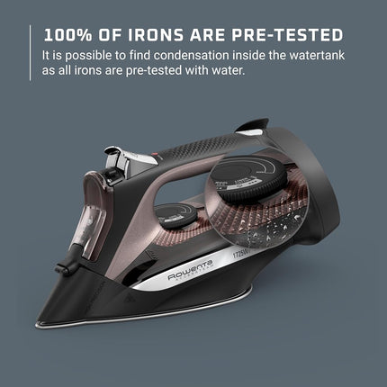Rowenta Access Stainless Steel Soleplate Steam Iron with Retractable Cord 1725 watts Powerful steam diffusion, Cord easy storage, Auto-off, Anti-Drip, Portable, Ironing, Garment Steamer Black