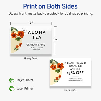 Avery Printable Rectangle Cards, Sure Feed Technology, 5" x 7", Glossy White Cardstock, Laser/Inkjet Printable, 100 Total, Great for Invitations and Thank You Messages