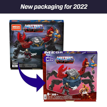 MEGA Masters of the Universe She-Ra vs Hordak & Monstroid MOTU Fan Collector Toy Car Building Set, Prince Adam figure, for boys and girls ages 8+