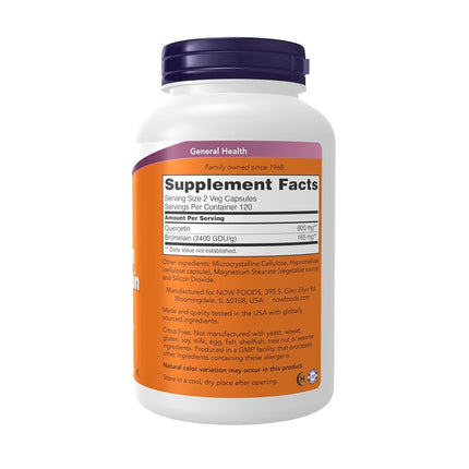 NOW Quercetin with Bromelain,240 Veg Capsules