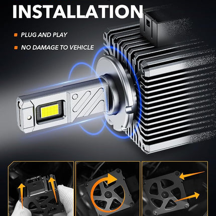 OXILAM D3S D3R 2025 LED Bulbs, 900% Ultra Bright 60W, Pure White 6500K Brighter than Xenon Easy Installation, Plug N-Play Easy Installation, 20 Years Lifespan, No Flicker, Compatibility