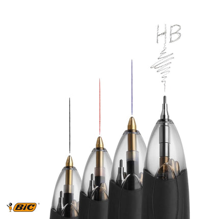 BIC 4 Colours Multifunctional Ballpoint Pen and HB Pencil Combo - Set of 12 - All in One Writing Instrument with Built in Eraser