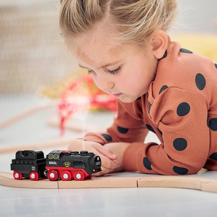 BRIO World 33884 Battery Powered Steam Locomotive Toy Train Engine with Refillable Water Tank, Cool-Touch Realistic Steam & Headlights, Fits BRIO Wooden Railway Track, Ages 3+