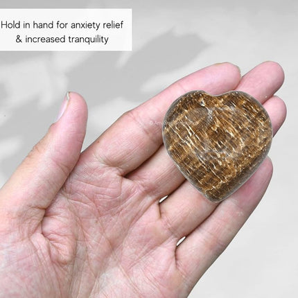 Aragonite Crystal Heart Palm Stone - Pocket Massage Worry Stone for Natural Body Chakra Balancing, Reiki Healing and Crystal Grid