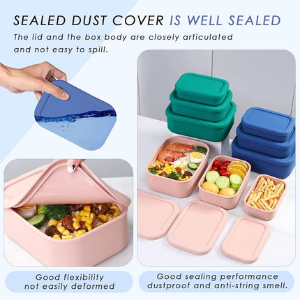 Keweis Silicone Food Storage Containers, Set of 3 Bento Lunch Box Containers with Lids, Hard-Shell Silicone, Airtight, Microwave, Dishwasher and Freezer Safe (10oz, 23.6oz, 44oz) (Dark Blue) (CGJ-1)