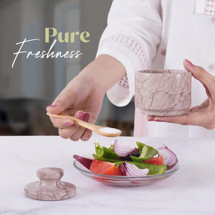 MARBLOUS KRAFTS Stylish Marble Sugar Dispenser 3/ X 3/ Salt Cellar, Single Salt Container with lid (Marinara) MK-SCS-01