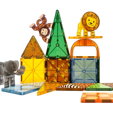 Magna-Tiles Safari Animals 25-Piece Set - 3D magnetic building tiles, Clear Colors