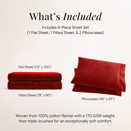 Tribeca Living FLSOEDSS Drap de lit en flanelle de luxe, poches profondes, très grand lit, rouge foncé