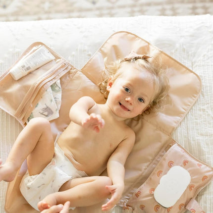 Tiny Twinkle TT-CP-53 Diaper Pouch that doubles as a Mat, Large Capacity, Travel, Accessory Bag, Diaper Changing Sheet, Wipes Bag, Rainbow