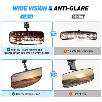 Nilight UTV Rear View Mirror 12inch Wide Clear Convex Center Mirror with 1.75" to 2" Clamps Adjustable 360 Degree for Polaris RZR PRO XP R Pioneer 1000 Can Am Maverick X3 Kawasaki