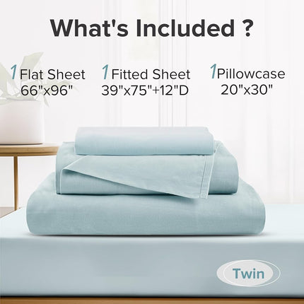 Comfort Spaces 100% Cotton Percale Sheets Twin Sheet Set 3 Pcs, Light Blue