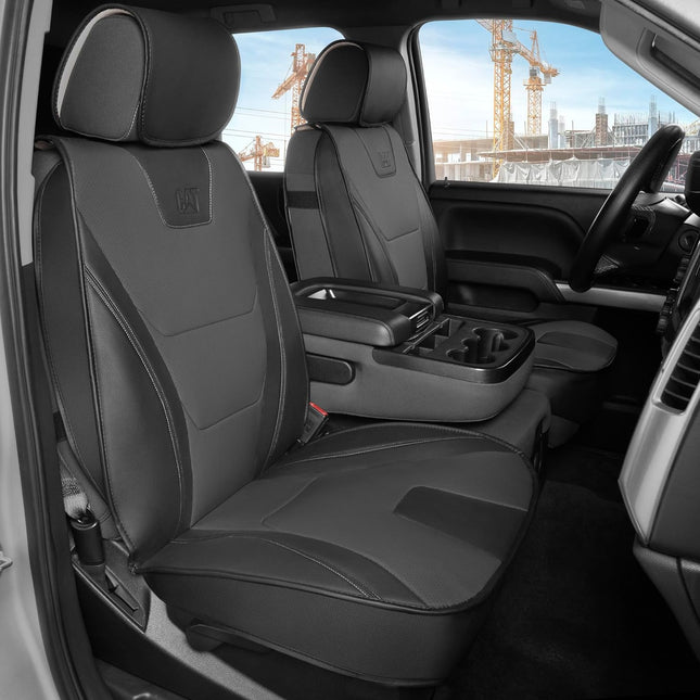 CAT® Edge Deluxe Car Seat Covers for Front Seats - Premium Gray Faux Leather Seat Covers for Cars with Universal Fit, Rugged Automotive Seat Covers for Trucks, Interior Seat Covers for SUV