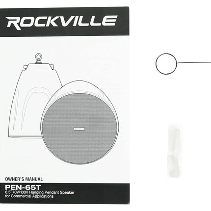 Rockville (6) PEN-65T White 6.5" 70V Hanging Pendant Speaker Commercial/Restaurant