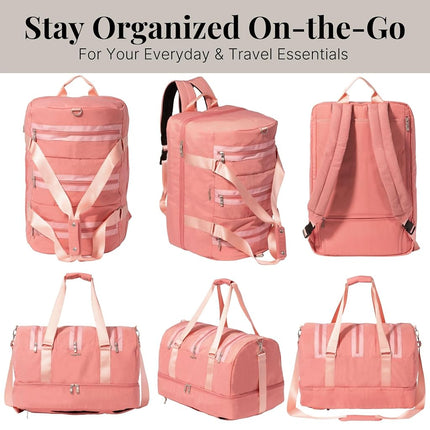 Baggallini MultiZip Convertible Duffel - Lightweight 15x12x12 Inch Travel Backpack Duffel Crossbody Bag for Women, Terracotta Color Block, One Size