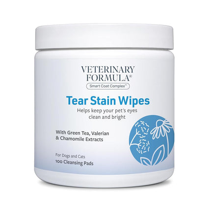 Veterinary Formula Smart Coat Complex Tear Stain Wipes for Dogs & Cats, 100 CT – Gently Wipe Away Debris and Clean Stains Around The Eyes of Pets, Fragrance-Free and Pre-Saturated