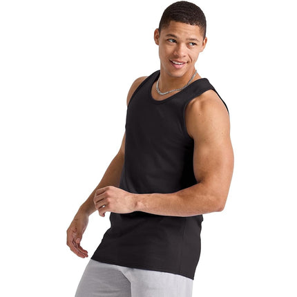 Hanes Men's Essentials Top Pack, Midweight Cotton Tanks, Sleeveless Shirts, 3-Pack, Black, Medium