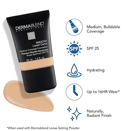 Dermablend Smooth Liquid Camo Foundation SPF 25-24 Hour Hydration - Buildable, Smoothing Coverage - Never Cakey Or Masky - Ideal For Normal, Dry, And Dehydrated Skin - 10N Cream - 30 ML