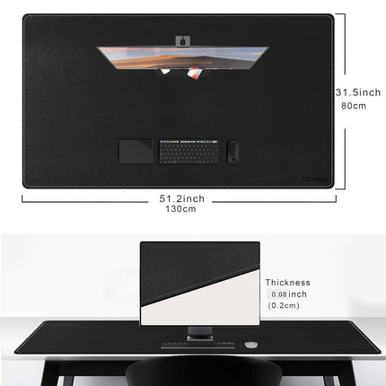 CENNBIE Leather Desk Pad, 51.2" x 31.4" Extra Large Leather Desk Mat Blotter Protector, Non-Slip Mouse Pad, Waterproof PU Leather Desk Mat on top of desks Large for Office and Home (Black)