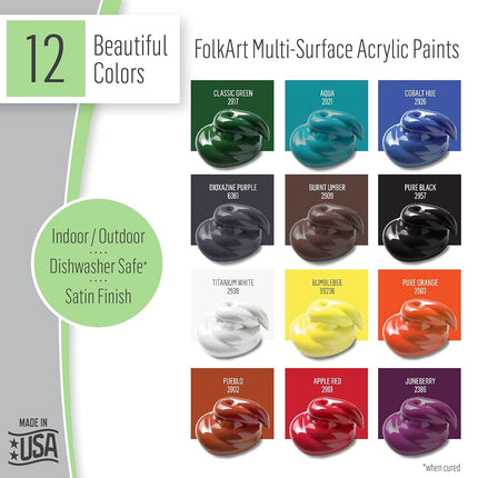 FolkArt Birds & Blossoms 2 oz One Stroke Acrylic Kit, 32 Piece Set Including 12 Multi-Surface Paints, 10 Brushes, 6 Teaching Guides, 3 Pattern Sheets & 1 2 fl oz Floating Medium