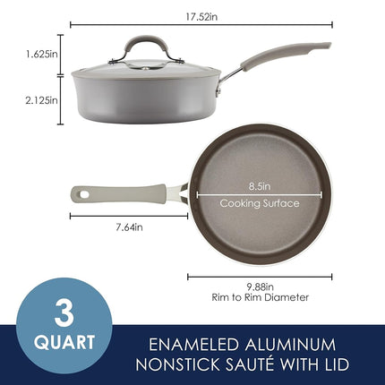 Rachael Ray Cook + Create Nonstick Sauté Pan with Lid, 3 Quart, Gray