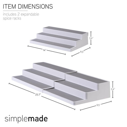 SIMPLEMADE 3-Tier Spice Rack Organizer - Versatile Storage Shelf for Kitchen, Bathroom, Bedroom & Office, Set of 2, Expandable White