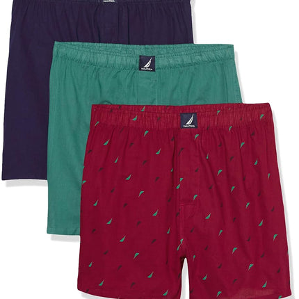 Nautica Men's Cotton Woven 3-Pack Boxers Shorts, P