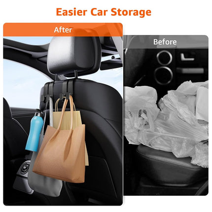 Geyrut Headrest Hooks For Car, Multifunctional Car Purse Hook Leather Car Seat Back Storage Hook Double Metal Hooks Car Hangers for Seat, Car Organizers (2 Pack, Black)