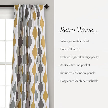 Lush Decor Mid Century Geo Room Darkening Window Curtain Panel Pair, 52" W x 63" L, Gold & Gray