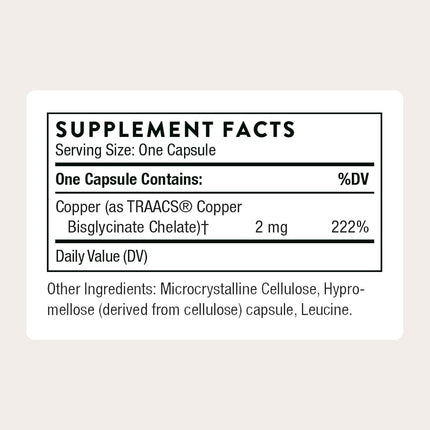 Thorne Research - Copper Bisglycinate - Vitamin Supplement - 60 Capsules