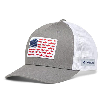 Columbia Men's PFG Fish Flag Mesh Ball Cap-High, Titanium/White, Large-X-Large